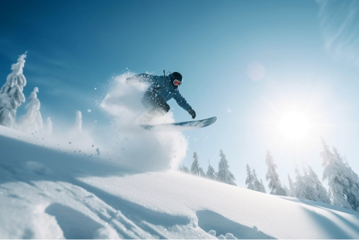 Snowboarder gracefully gliding through snow.